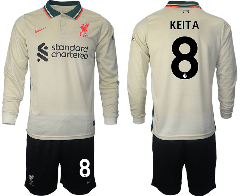 Men 2021-2022 Club Liverpool away cream Long Sleeve #8 Soccer Jersey